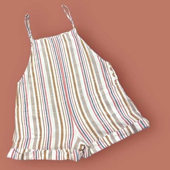 🎉HP!🎉Volcom striped romper in cream, grey-teal, peach/pink and tan. Size XS 🌺 - Picture 3 of 13